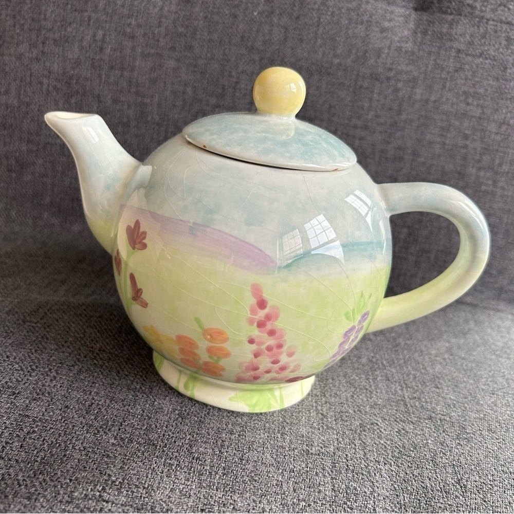 Colorful Floral Teapot, Blue, Green, Pink Pastels, 16 oz - Picture 15 of 16